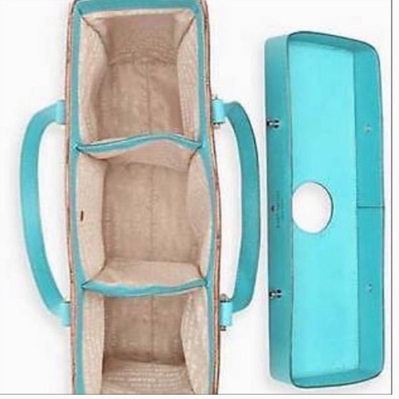 Kate Spade Pack a Picnic Wine Tote bag purse basket blue faux wicker nwot - Picture 3 of 8